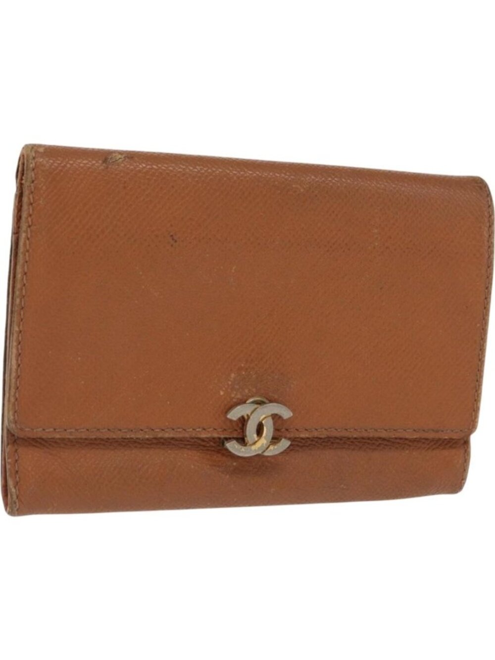CHANEL Wallet Grained Calf Skin Brown Gold CC